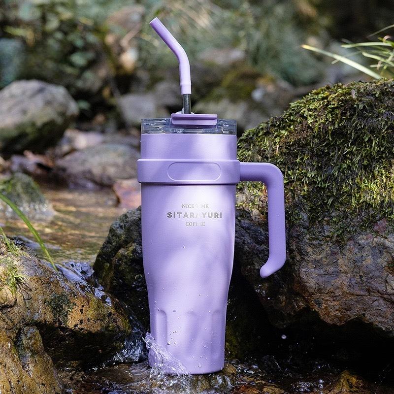 1100ml Thermos Water Bottle Stainless Steel Coffee Cup with Straw Keeps Cold and Heat Large Capacity Insulated Car Thermos Mug