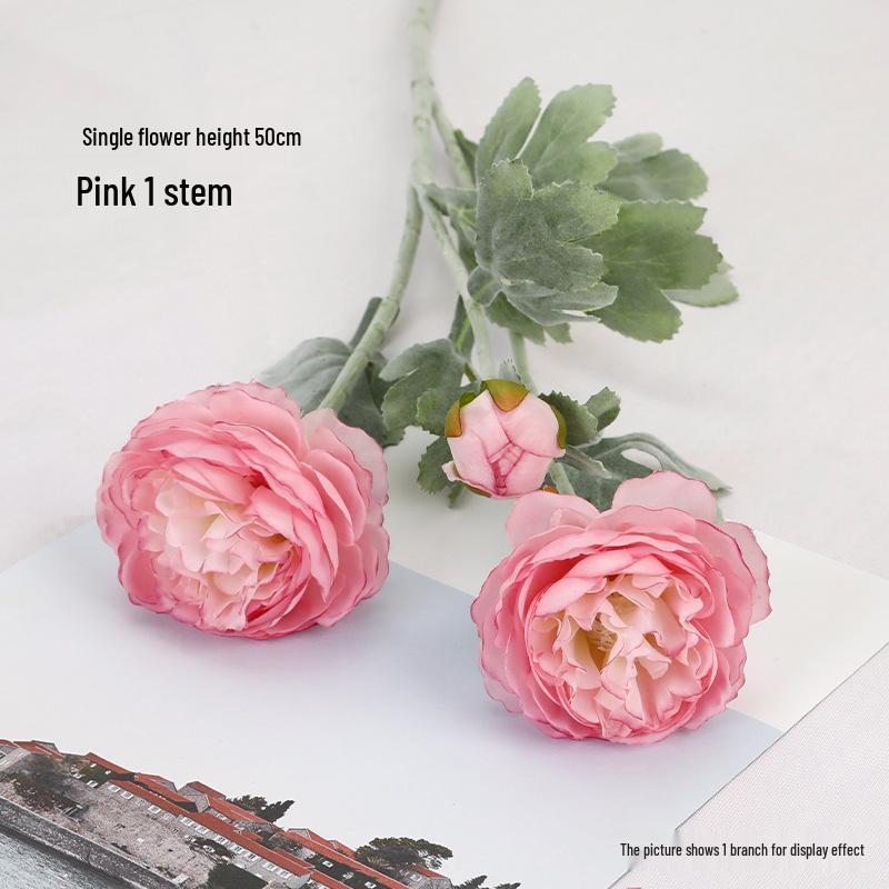 Peony Lotus Flower Flocking Bouquet: 3-Head Artificial Floral Arrangement for Living Room & Dining Table Decor.