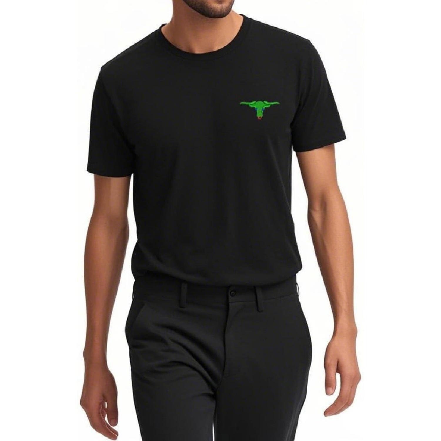 Men s Classic T Shirts Bull Head in Green Embroidered Short Sleeve Casual T-Shirts for Men S