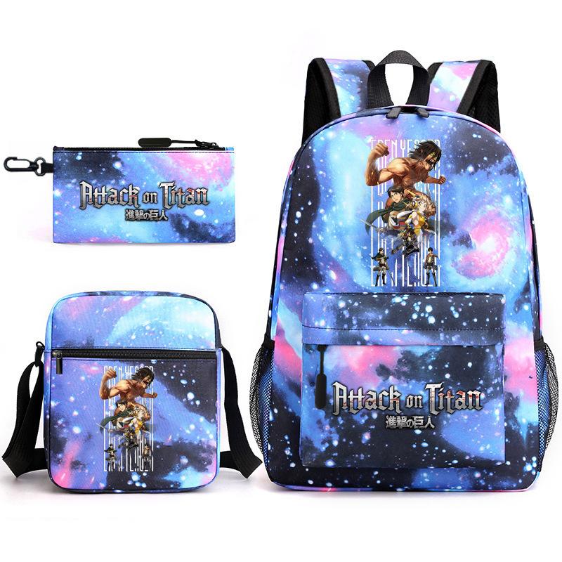 Attack Giant Elementary School Bag Backpack Casual School Bag Three-piece Set