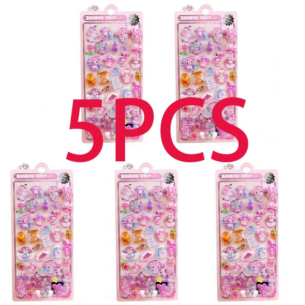 Luminous Cute Sanrio 3D Relief Stickers Kawaii Girls Kuromi Cinnamoroll My Melody Crystal Decals Kids Decoration Sticker Packs