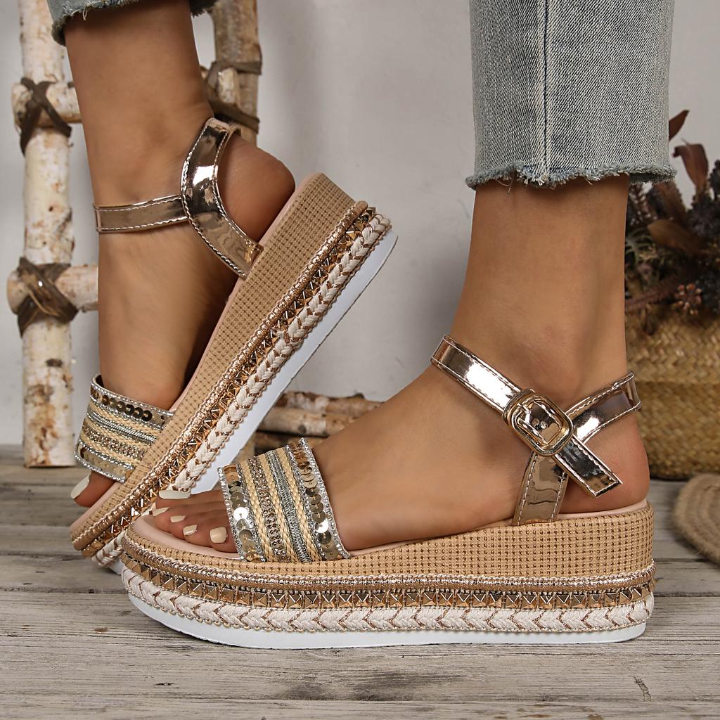 Sandali da Donna Estivi Sandali con Zeppa Piattaforma Sandali in Pelle da Donna Scarpe Casual da Spiaggia Sandalias De