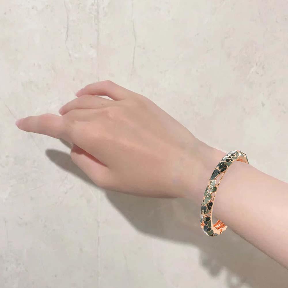 Cheongsam accessories Filigree Enamel Bangle Hanfu Accessories Hollow Out Flower Bracelet Girls