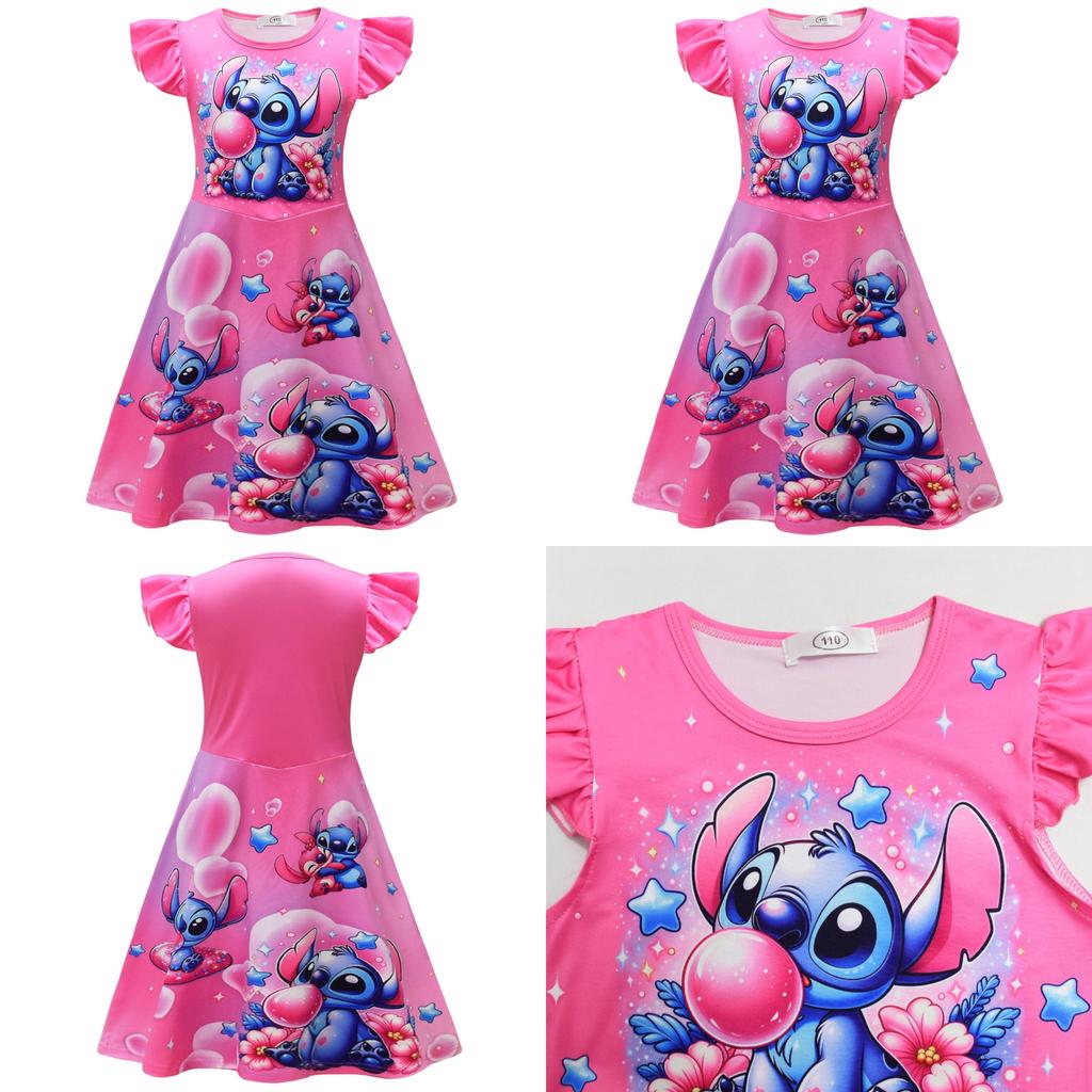 Stitch Girl Princess Pajama Dress With Cotton Blend Fabric For Kids