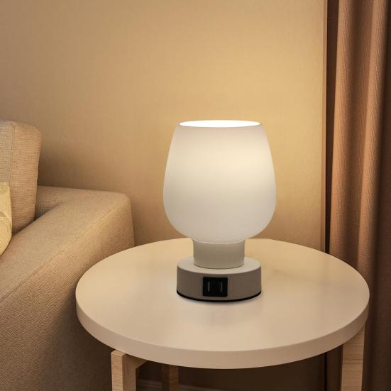LED Desk Lamp with White Glass Shade Dimmable Flicker Free Easy To Install Touch Control LED Desk Light Small Bedside Lamp