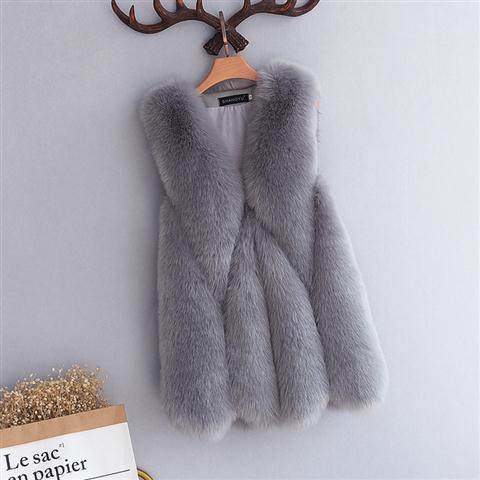 Imitation fox fur coat for women's autumn and winter new medium and long vest fur coat for women to keep warm