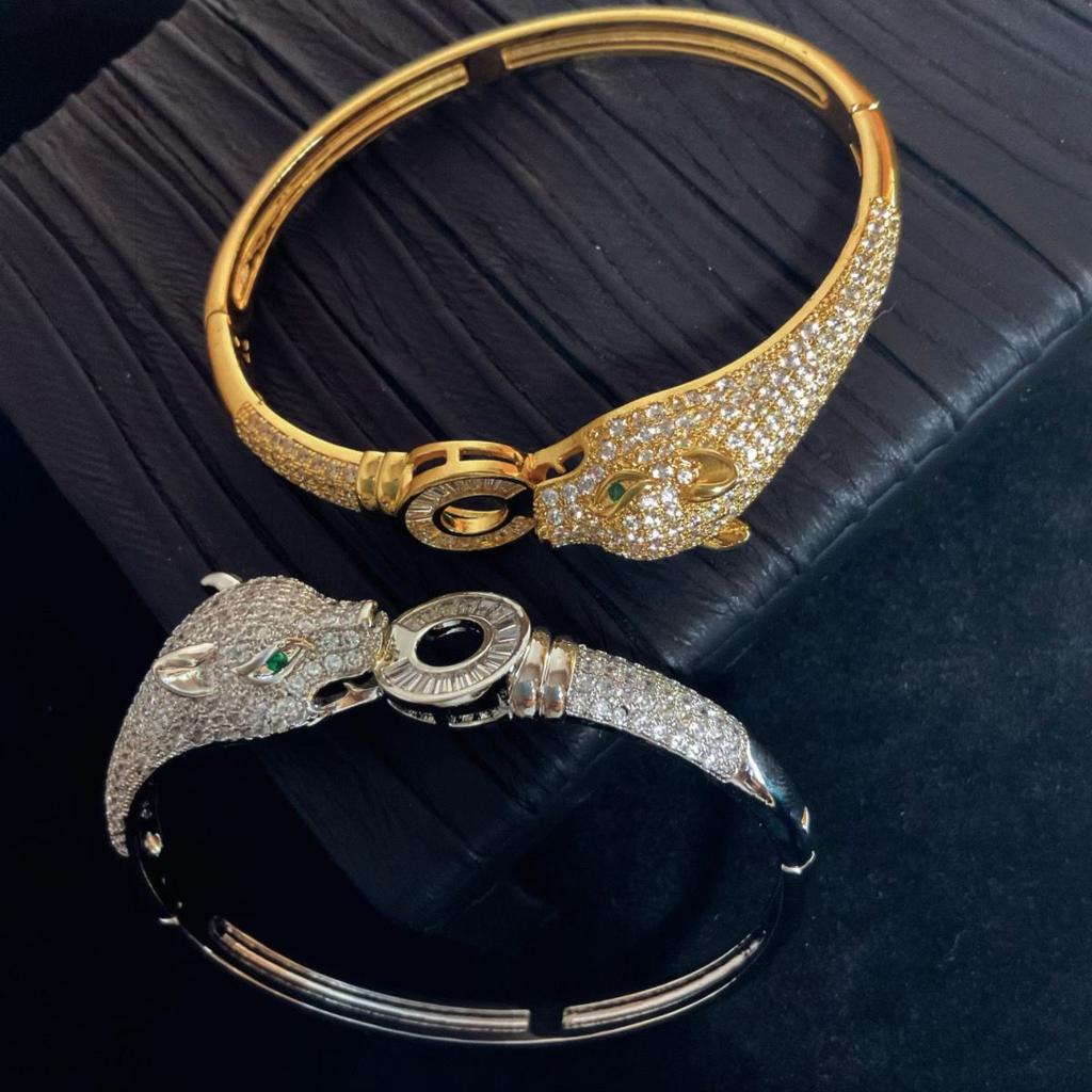 Neuer Palast Luxus Mode Zirkon Leopardenkopf Premium Armband Offenes Armband