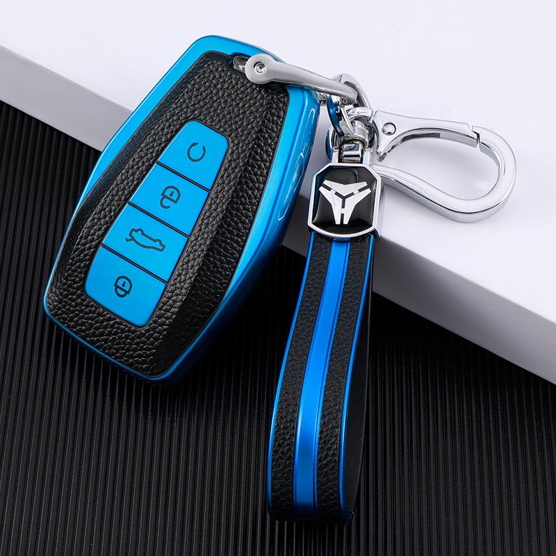 Leather Grain Car Key Cover for Geely Models: New Vision X3/X6, Borui, Boyue, Dihao GL, Binyue, Xingyue with Buckle