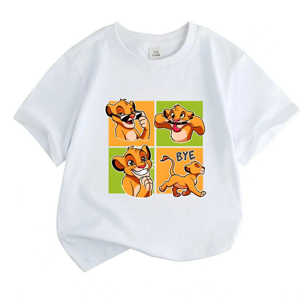 Kids Boys Girls 100% Cotton Short Sleeve O-Neck T-shirt, Cute Cartoon Little Lion Print Casual Tops, Soft Breathable Summer Tees for Children Daily We