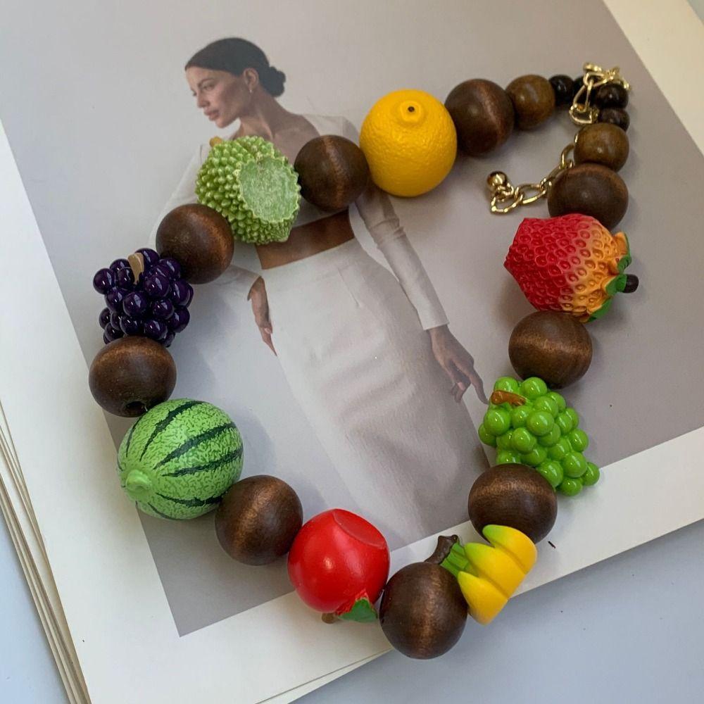 

Minority Design Wooden Bead Necklace Korean Style Y2K Clavicle Chain Fresh Fruit Necklace Vacation Fruit