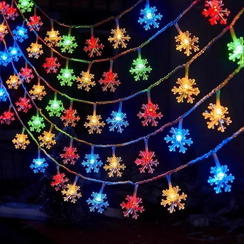 Solar-Powered USB/Battery LED Snowflake Christmas String Lights