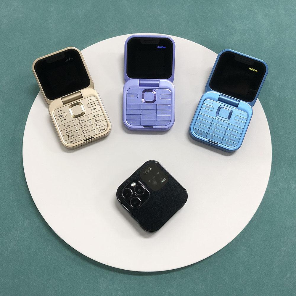 I16 Pro Super Mini Dual SIM Phone 1.77inches HD Screen Flip Mobile Phone 2G GSM Foldable Small Feature Phone Bluetooth FM Radio Speed Dial Phone
