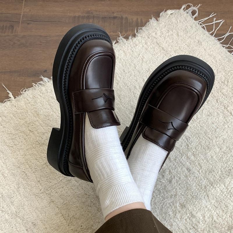 Fashion Luxury Black Leather Women Loafers Platform Slip on Shoes for Women 2024 Spring British Casual Flats Shoe Woman Low Heels