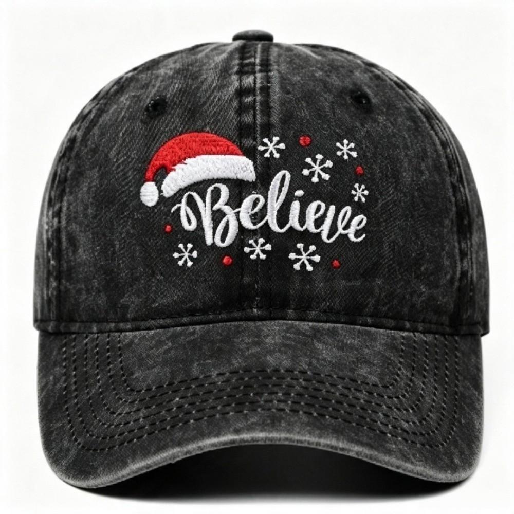 Embroidered Snowflake Baseball Cap Adjustable Strap Cotton Snowflake Embroidered Hat Breathable Vintage Wash Baseball Cap