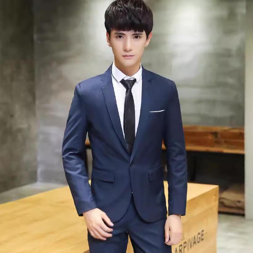 Korean Style Men's Slim Fit Three-Piece Suit - Business, Formal, or Wedding Wear