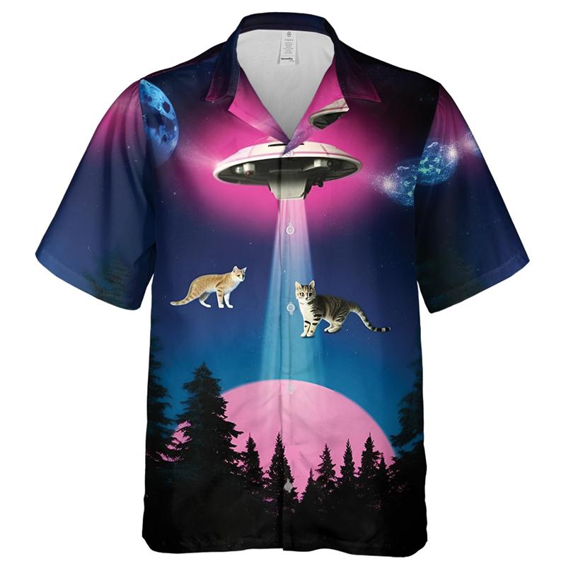 

Рубашки с принтом животных и забавных кошек в 3D-стиле для мужчин, модная гавайская одежда, рубашка с коротким рукавом, повседневные блузки, однобортные мужские топы с кошками 3XL
