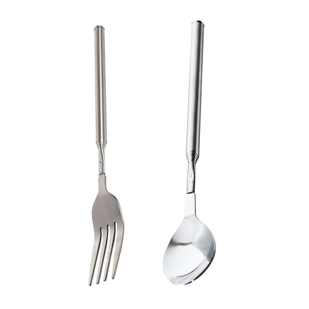 2pcs Telescopic Stainless Steel Cutlery Set Expandable Forks Spoons Accessories for For Grilling Roasting And Serving