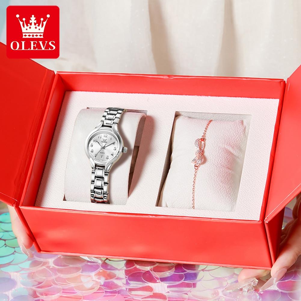 OLEVS Watch 3650 New Women Watches Original Waterproof Luminous Quartz Watch Date Ladies Bracelet Watch Set Box Gifts Reloj