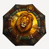 Lion Majesty Circle pattern umbrella, portable and foldable design, 8 ribs, a casual accessory for Halloween, Christmas, and birthday gifts.