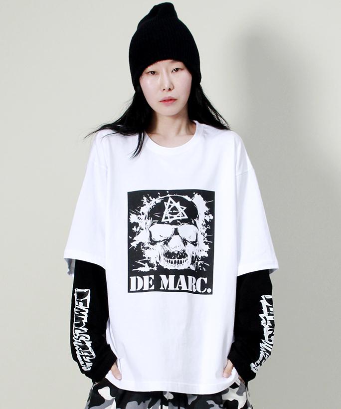 Deumakeu Skull Street Graphic Double Sleeve T-Shirt White