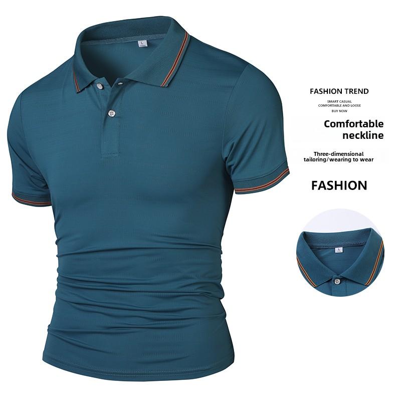 

Men s Ice Silk Quick Drying Short Sleeved T-shirt Summer High-end Casual Business Clothes Breathable Solid Color Polo Shirt Top M