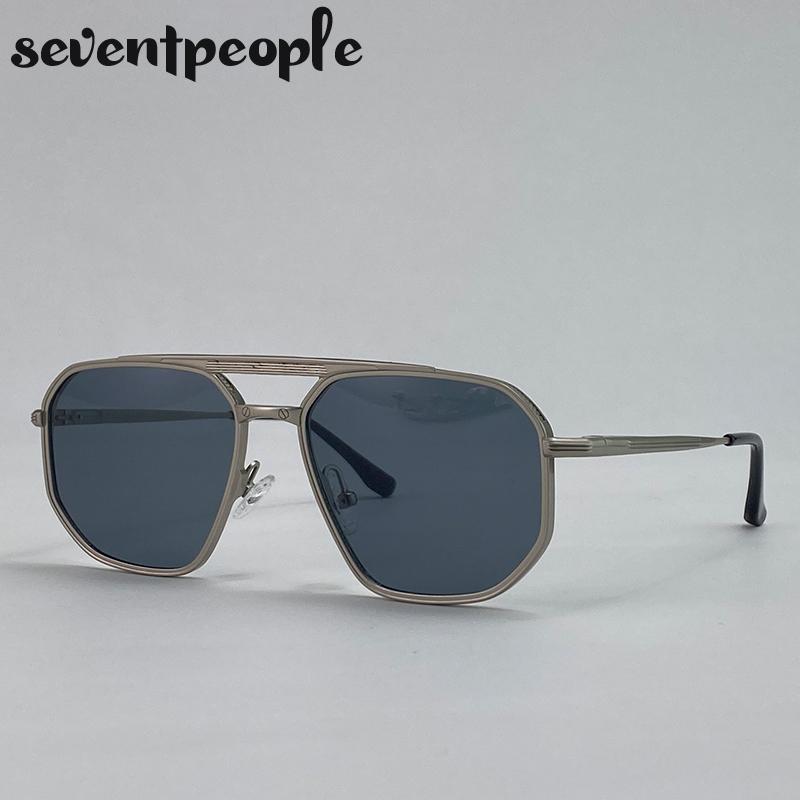 Classic Square Punk Sunglasses Men  Luxury Brand Vintage Metal Frame Polygon Sun Glasses Trendy Double Beam Shades For Male