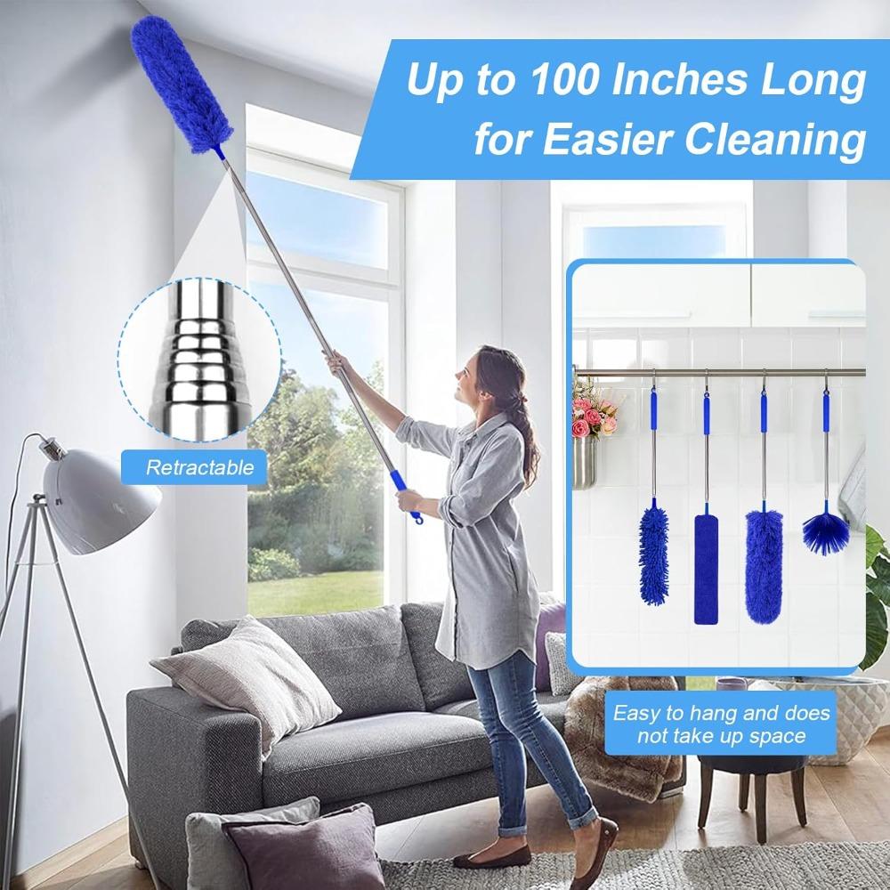 5-in-1 Cleaning Dusting Kit, Dusting Tool with Telescopic Rod, Extendable Up To 100 Inches, Microfiber Duster, Cleaning Duster