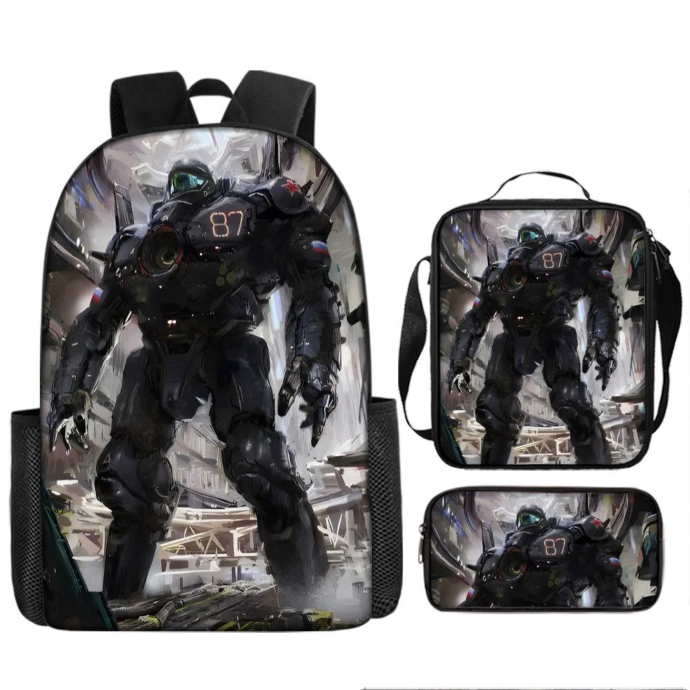 Pacific Rim schoolbag, primary and secondary school students, boys, mecha war, monster backpack, kindergarten burden reduction three-piece set