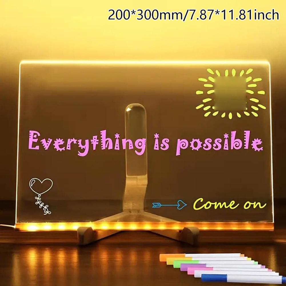 Leuchtende wiederbeschreibbare Acryl-Nachrichtentafel 7 Farbige Stifte Leuchtende Zeichenlampe für Kinder Erwachsene Geburtstag Festival Geschenk