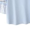 ZANZEA Women Casual Lace Patchwork 3/4 Sleeve Loose Stripe Blouse