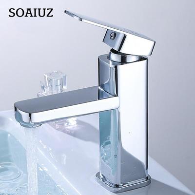 Bathroom Table Face Wash Basin Basin Ht and Cold Water Faucet Bathroom Square Single Hole Stainless Steel Engineering Faucet