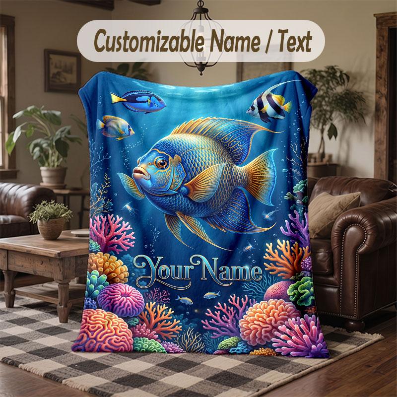 Mermaid Theme Throw Blanket Custom Name Text Personalized Blanket Soft Cozy Blanket for Home Sofa Bed
