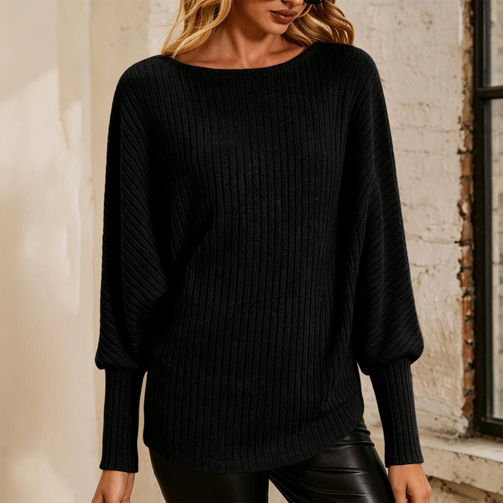 Suéter de punto para mujer, color, cuello redondo, manga larga, jersey, casual, ajuste holgado