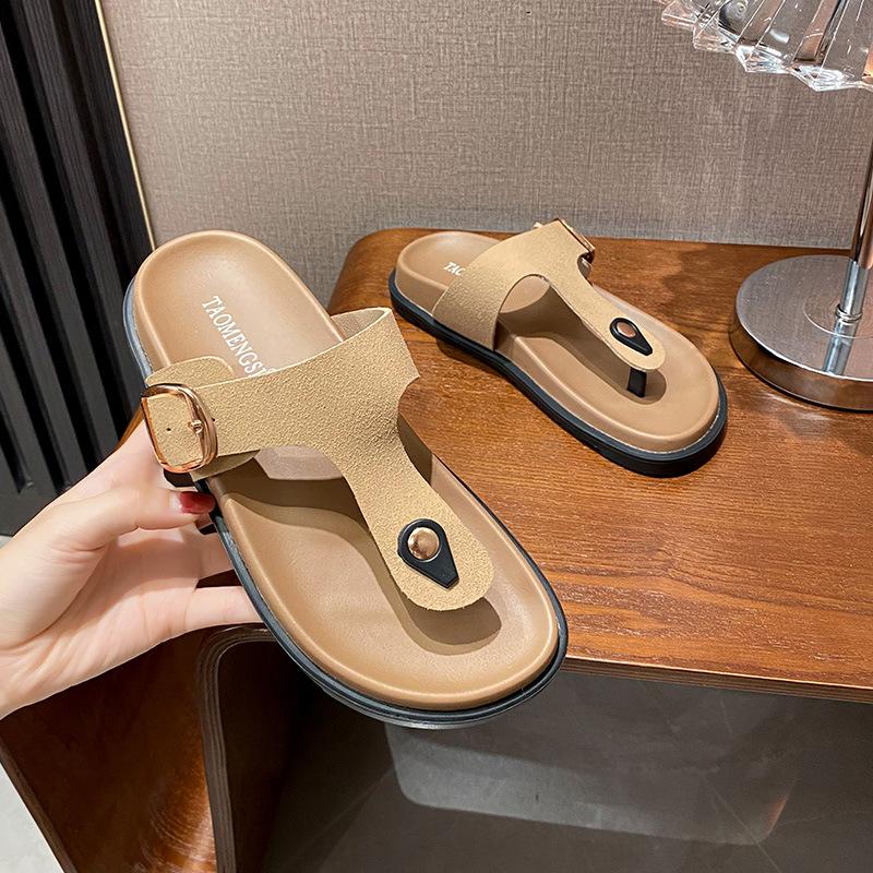 

- Шлепанцы с регулируемой квадратной пряжкой на носке и плоской подошвой для женской летней обуви 35