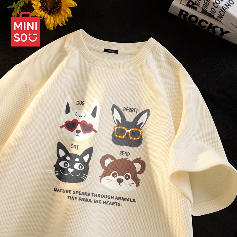 MINISO Men s Heavyweight Waffle Knit Crew Neck Loose T-Shirt 4XL