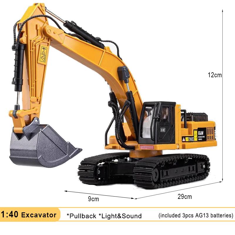 Excavator Classic Alloy+Plastic Diecast Toys Model Engineering Sound Light Pull Back Construction Collection Gifts For Children