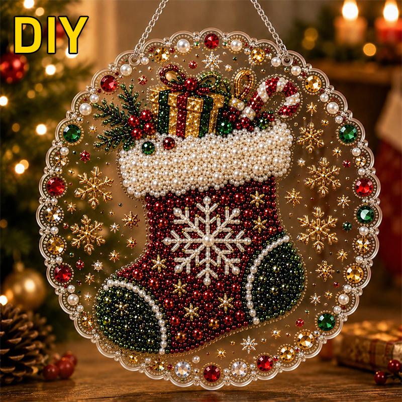 Perlen Diamantmalerei Sonnenfänger Set Bastelset Acryl Runde Platte mit Spitzenrand Perlen Basteln Weihnachten Diamantmalerei