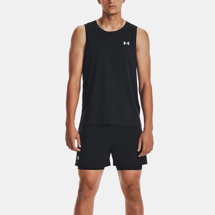 Under Armour Solid Color Crew Neck Sleeveless Running Vest Men Tops Black 1376994-001