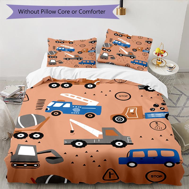 3pcs Excavator Bedding Set Duvet Cover Closure Includes 1 Duvet Cover & 2 Pillowcases, Soft and Comfortable for All Seasons.