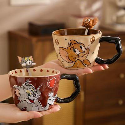 Tom a Jerry Velký keramický hrnek se lžičkou - Roztomilý studentský snídaňový hrnek, Skvělý dárek k narozeninám