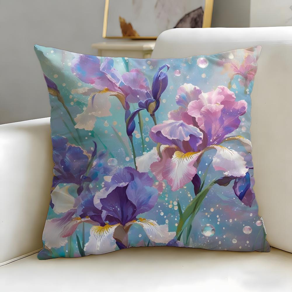 classic theme Iris Cushion Cover Soft & Easy-Wash Pillow Case – Versatile for Couch, Bed, Travel and Office