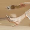 7521-7 [sheepskin] high-heeled wedding shoes women's thin heels 2025 new pointed sandals rhinestone bow shoes