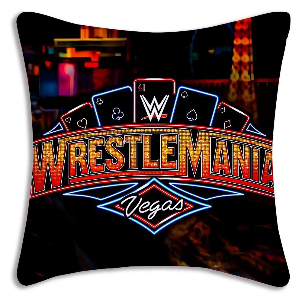 W-WWE LOGO W-WrestleMania Pillow Covers Cartoon Sofa Decorative Home Double-sided Printing Short Plush Cute Cushion Cover