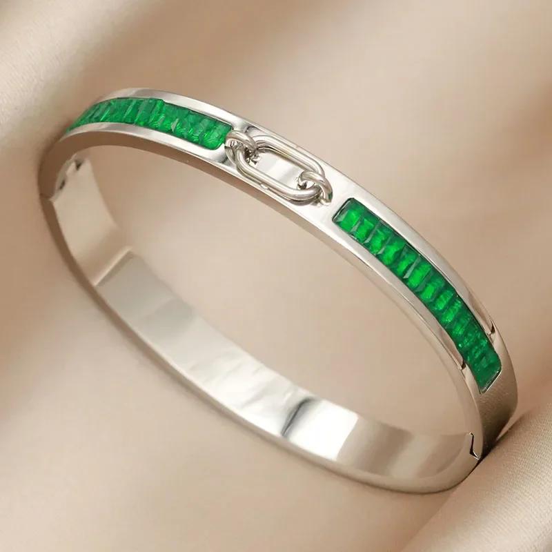 Stainless Steel Multicolor Crystal Geometric Bangles&bracelets for Women Fashion Brand Jewelry Bangles Party Accessories Gifts