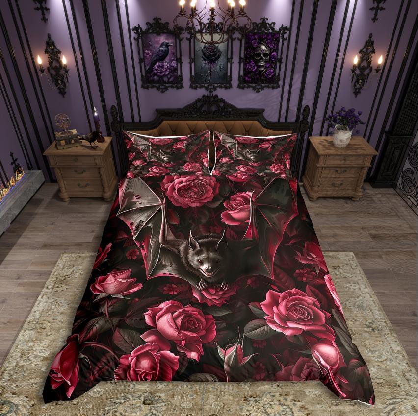 Homewish Gothic Skull Duvet Cover SetChic Flower Rose For Teens Bedding SetHappy Halloween Decor