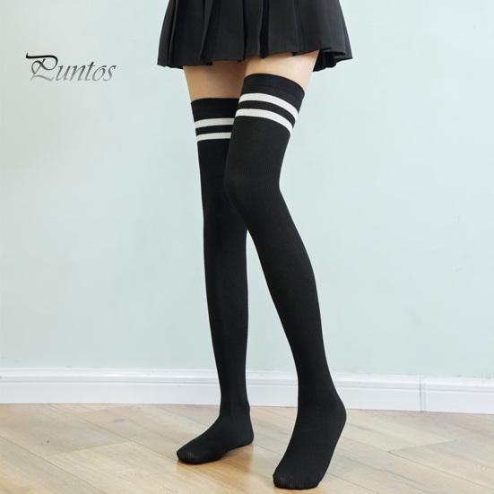 Women Thigh Socks 1 Pair Stockings High Elasticity Soft Solid Color Over The Knee Striped Keep Warm Lolita Flexible Anti-shrink Winter for School