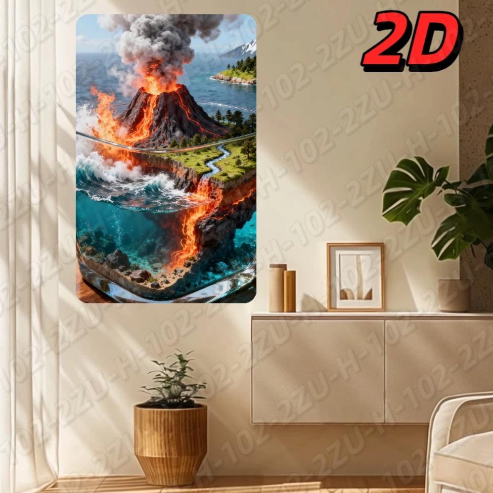 Metal Art Volcanic Eruption Landscape 3D Wall Decor Dual-Layer Aluminum Art Modern Home Accent 20x30cm