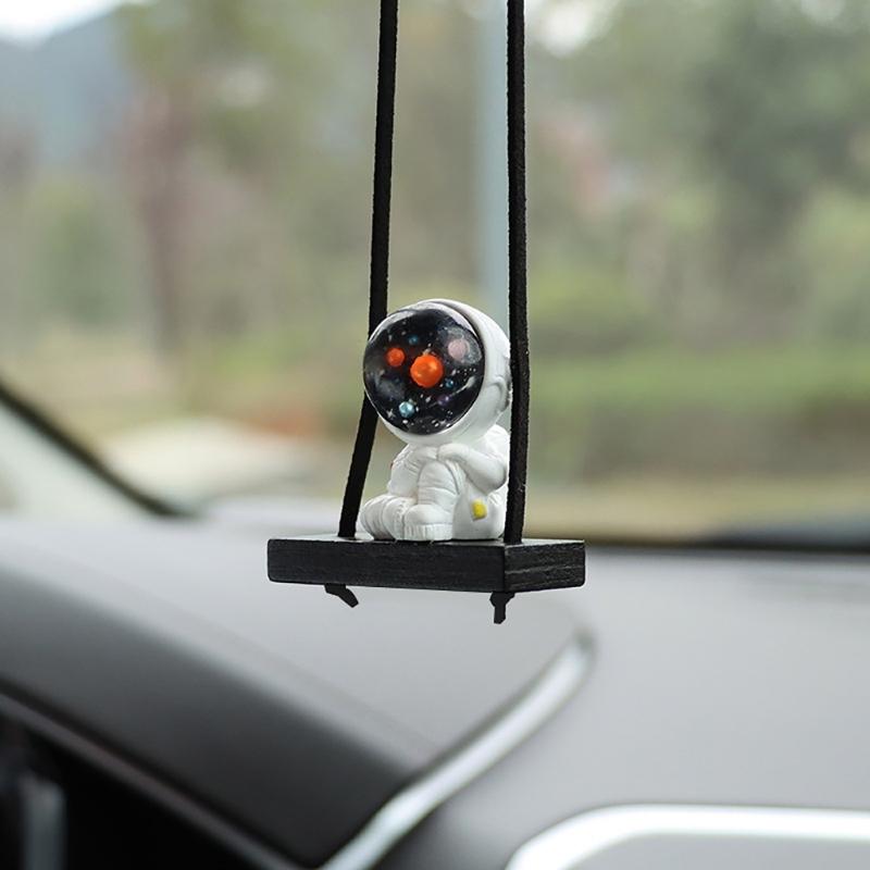 Swing Astronaut Shaped Car Pendant Cartoon Car Rear View Mirrors Hanging Ornaments Resin Interior Decoration