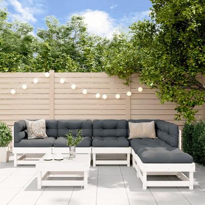 Vidaxl 7-Cz. Garden Furniture Set, White, Solid Pine Wood
