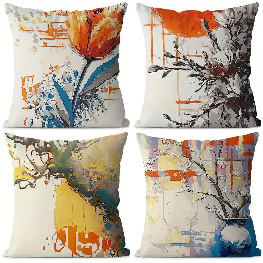 Modern Abstract Floral Pillow Covers Tulip Tree Double-Sided Printed Throw Pillow Cases, Artistic Home Decor Sofa Bed No Insert
